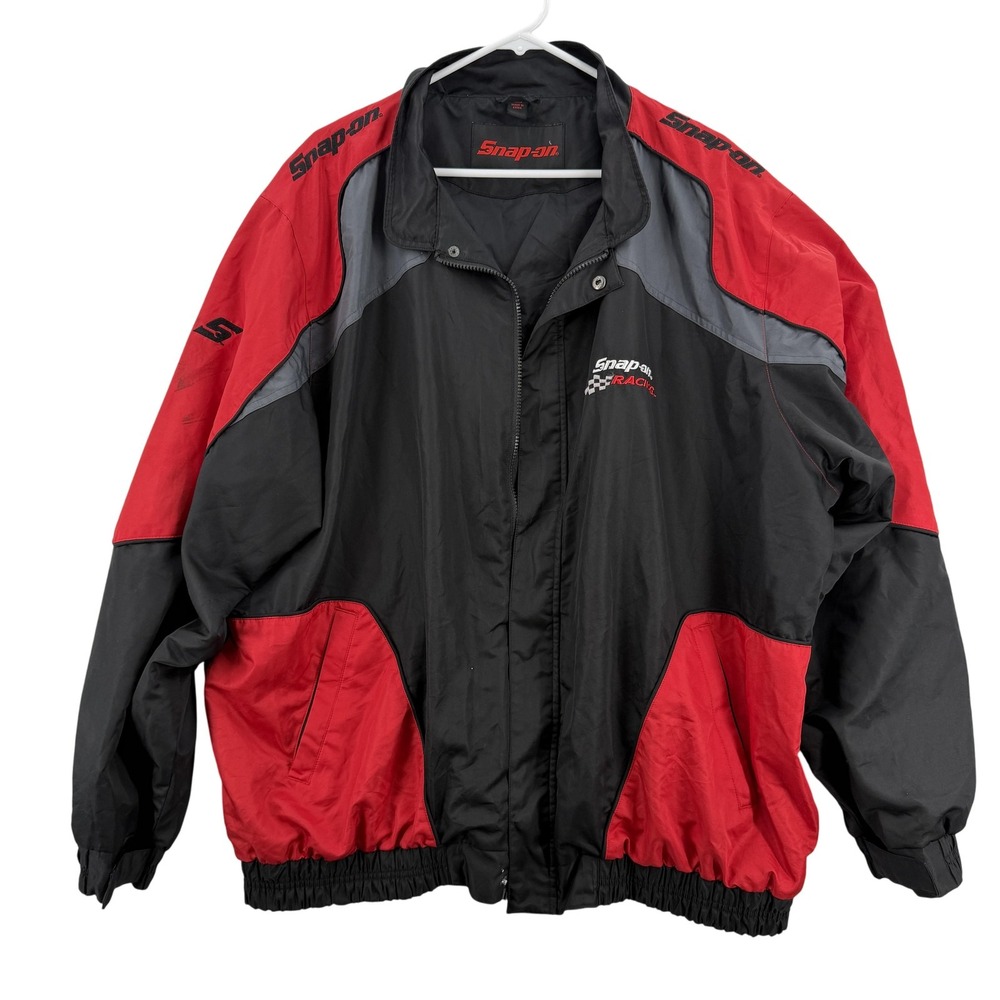 Snap-on‎ Racing Jacket Mens 2XL Black Red Gray Embroidered Pit Crew Snap Front